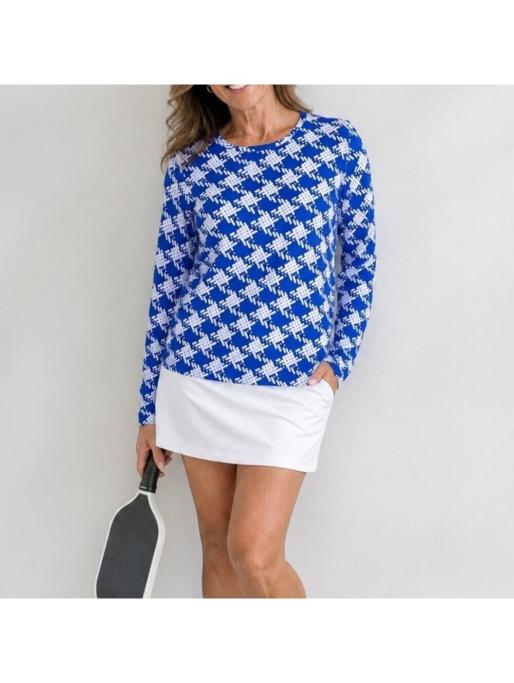 IBKUL Blue White Print Vented Athletic Top Women’s XXL Pickleball Golf Tennis